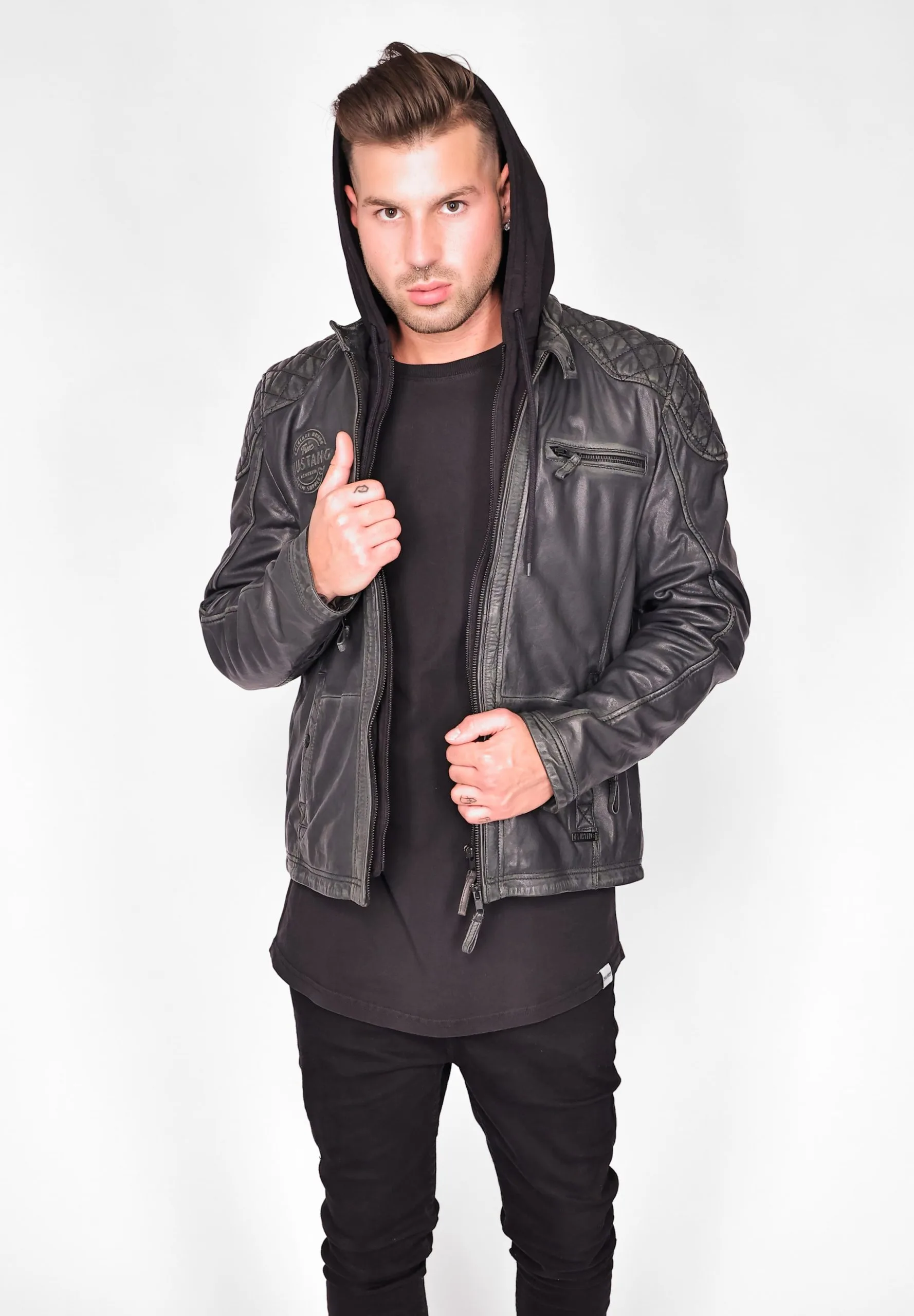 Mustang Leren Jassen Tussenjas Heren Grijs - Afbeelding 5