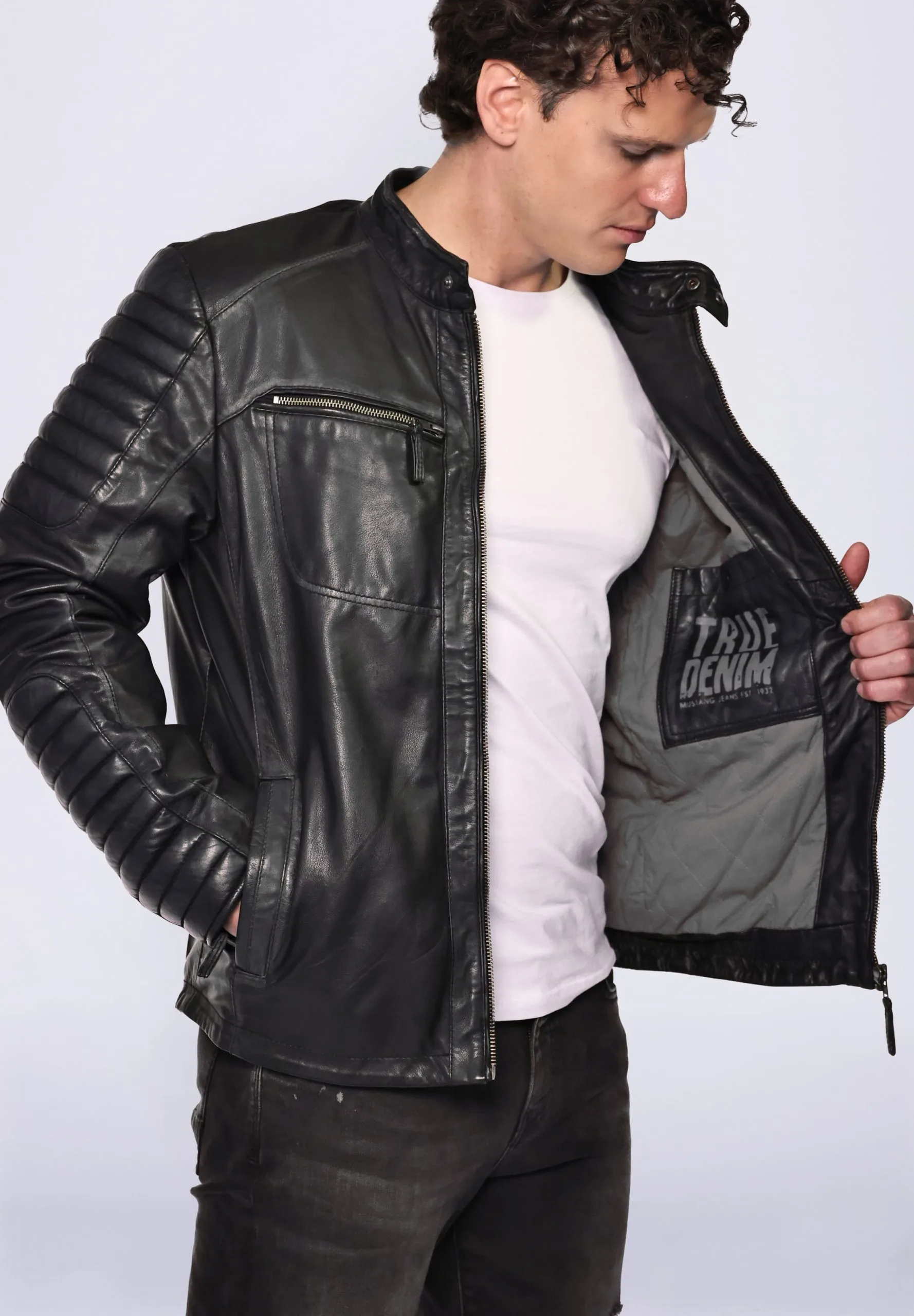 Mustang Leren Jassen Tussenjas Garry Heren Zwart - Afbeelding 5