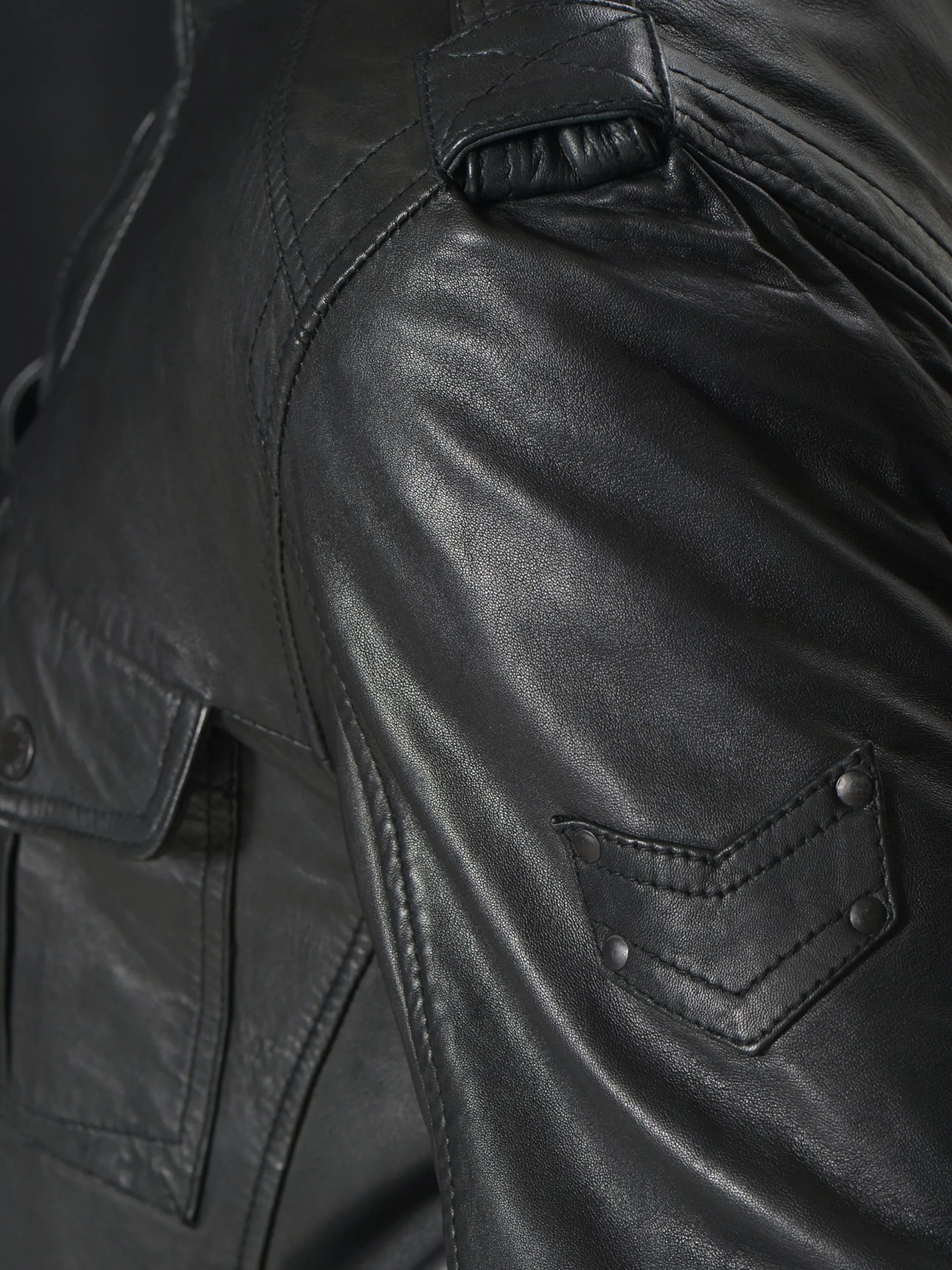 Mustang Leren Jassen Tussenjas Walker RF Heren Zwart - Afbeelding 7