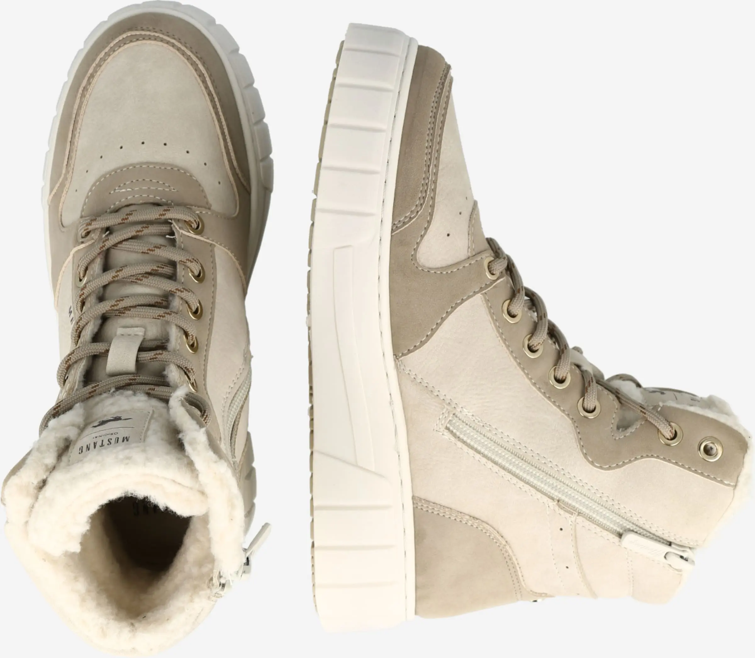 Mustang Enkellaarsjes Veterlaarsjes Dames Crème / Donkerbeige - Afbeelding 2